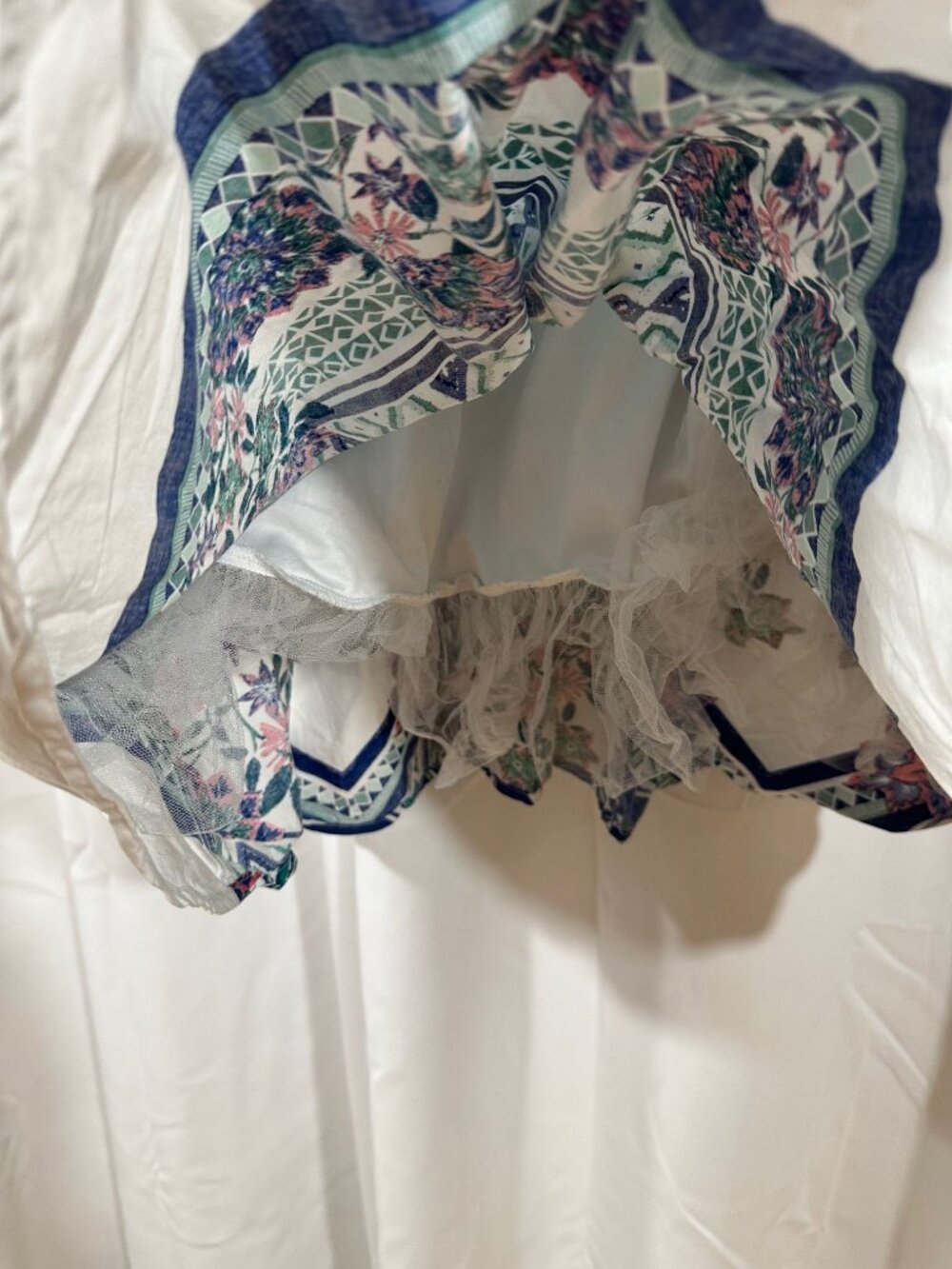 Boho Floral Fit & Flare Dress Large Blue White Cotton Border Print - Picture 8 of 12